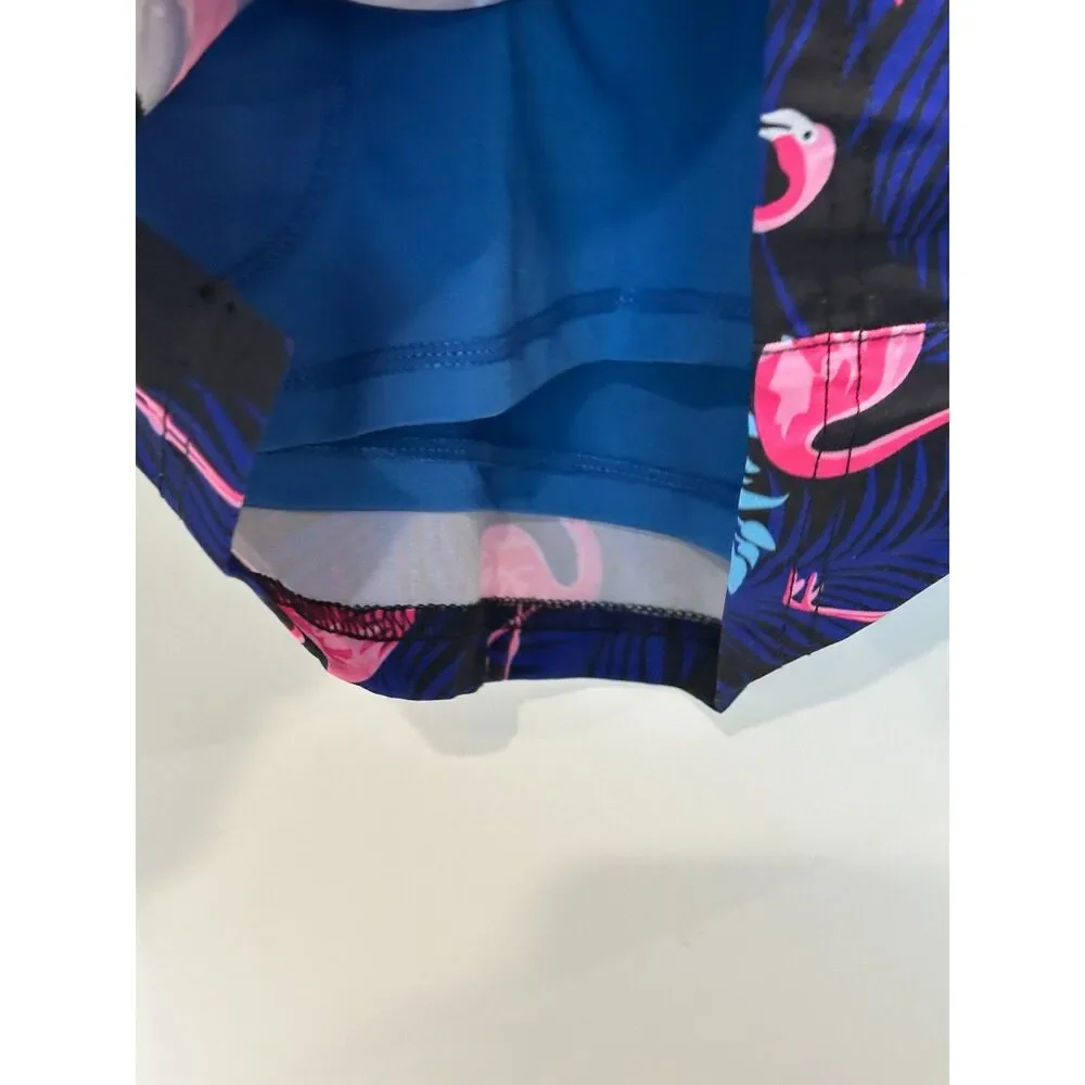 NWT Brisira Blue Flamingo Print Swim Trunks Size XL